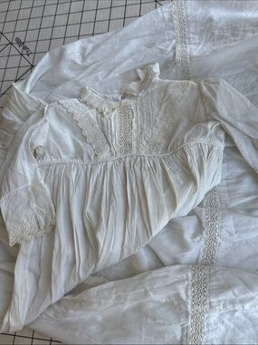 Antique Christening Gown Fabric Lace Cotton Edwardian Baby Dress Salvage
